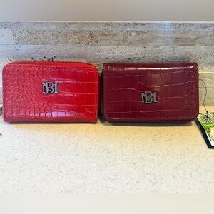 Badgley Mischka Red or Burgundy Croc-Embossed Wallet NWT
